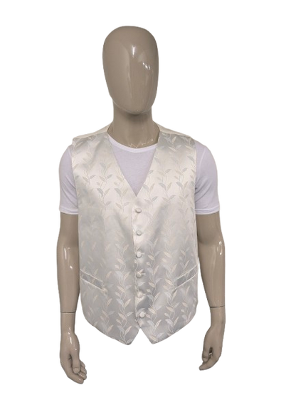 Heiroom gilet. Beige Blauw licht glanzend blad motief. Maat 3XL / XXXL.