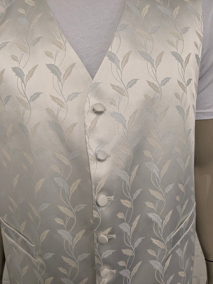 Heiroom gilet. Beige Blauw licht glanzend blad motief. Maat 3XL / XXXL.