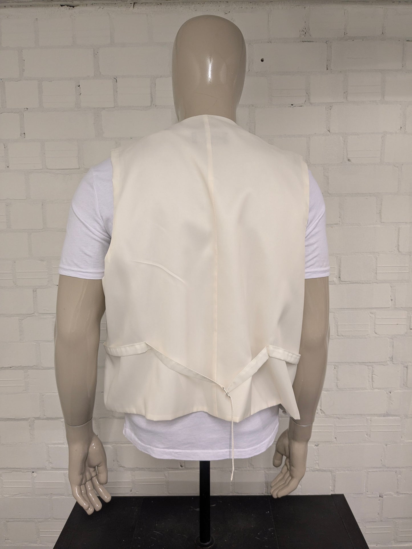 Heiroom gilet. Beige Blauw licht glanzend blad motief. Maat 3XL / XXXL.