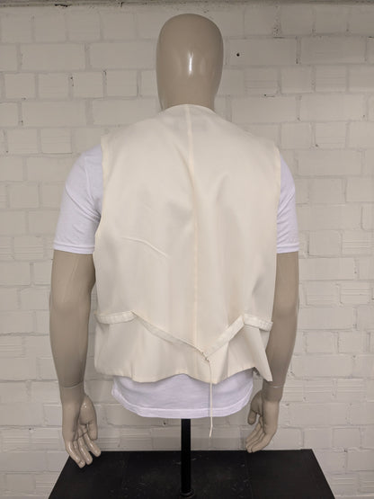 Heiroom gilet. Beige Blauw licht glanzend blad motief. Maat 3XL / XXXL.