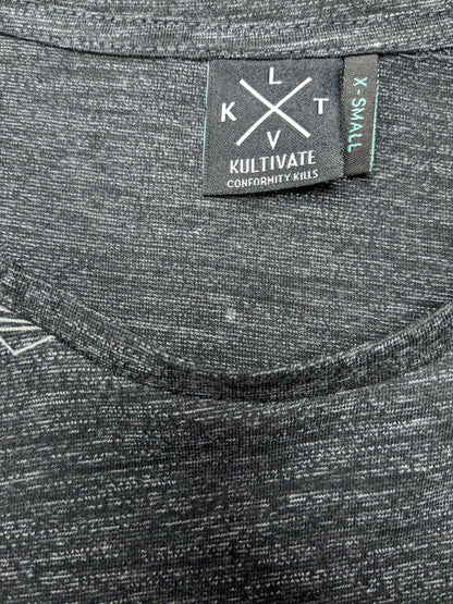 Kultivate shirt. Zwart Grijs gemêleerd met print. Maat XS.