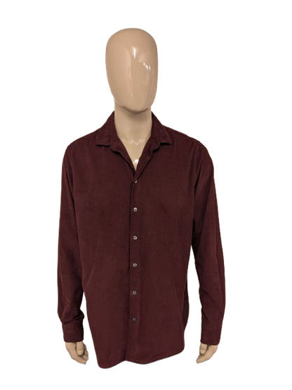 Mr. Marvis rib overhemd. Fijne rib. Bordeaux gekleurd. Maat 2XL / XXL.