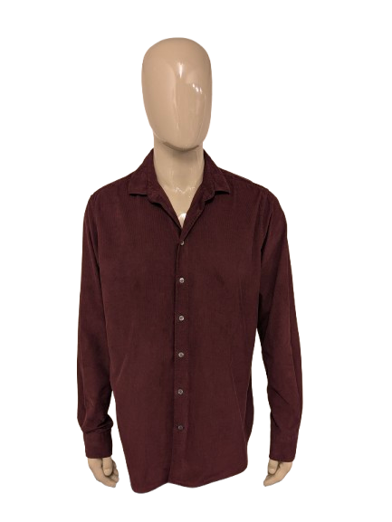 Mr. Marvis rib overhemd. Fijne rib. Bordeaux gekleurd. Maat 2XL / XXL.