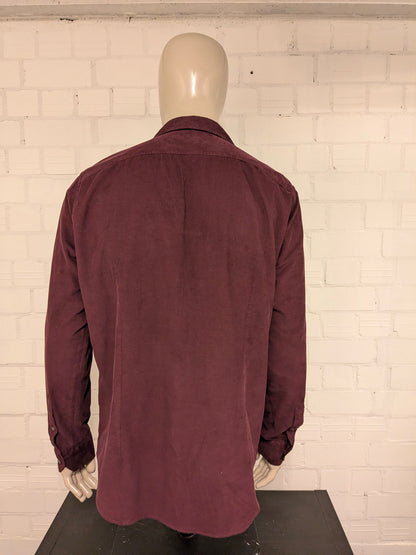 Mr. Marvis rib overhemd. Fijne rib. Bordeaux gekleurd. Maat 2XL / XXL.
