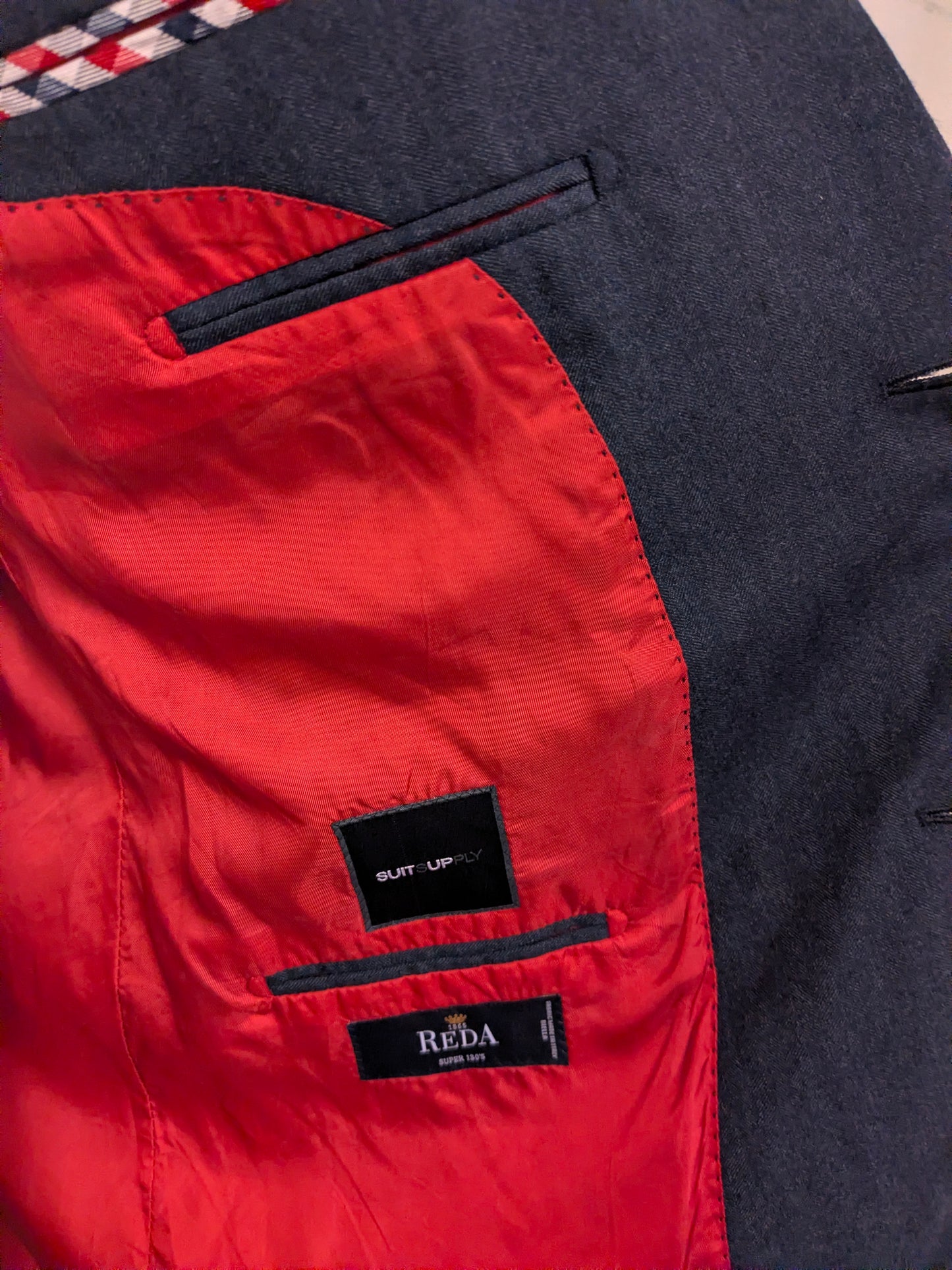 Suitsupply Reda Wollen colbert. Donker Blauw motief. Maat 54 / L.