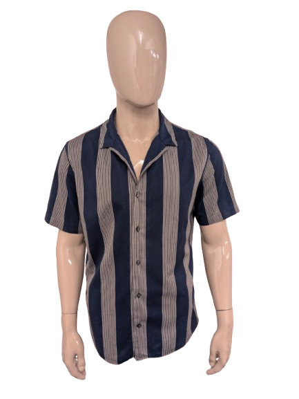 NEXT Resort Leisure overhemd korte  mouw. Grijs Blauw gestreept. Maat L. slim fit.