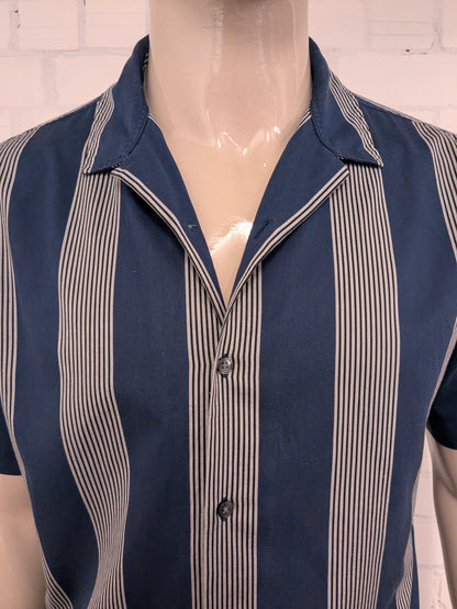 NEXT Resort Leisure overhemd korte  mouw. Grijs Blauw gestreept. Maat L. slim fit.