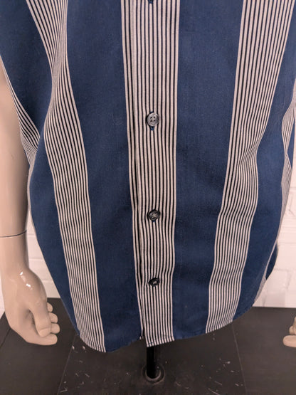 NEXT Resort Leisure overhemd korte  mouw. Grijs Blauw gestreept. Maat L. slim fit.