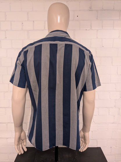 NEXT Resort Leisure overhemd korte  mouw. Grijs Blauw gestreept. Maat L. slim fit.