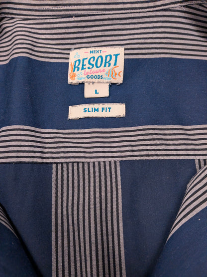 NEXT Resort Leisure overhemd korte  mouw. Grijs Blauw gestreept. Maat L. slim fit.