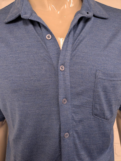 Camicia Joe Merino in lana merino a manica corta. Blu misto. Taglia L (2XL).