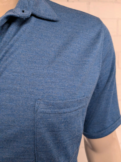 Camicia Joe Merino in lana merino a manica corta. Blu misto. Taglia L (2XL).