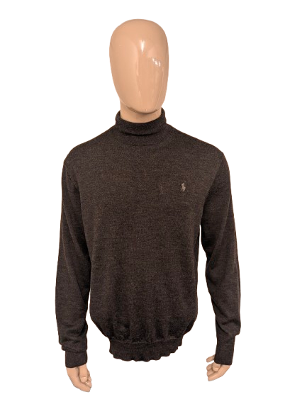 Rollkragenpullover aus Merinowolle von Polo Ralph Lauren. Dunkelgrau gemischt. Größe XL.