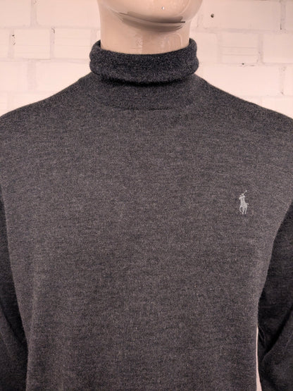 Dolcevita Polo Ralph Lauren in lana merino. Grigio scuro misto. Taglia XL.