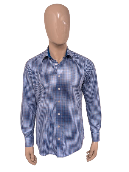 Royal Class overhemd. Blauw Wit geblokt. Maat L. slim fit.