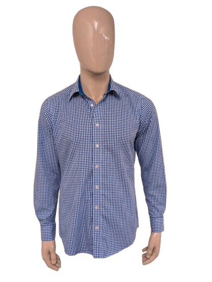 Royal Class overhemd. Blauw Wit geblokt. Maat L. slim fit.