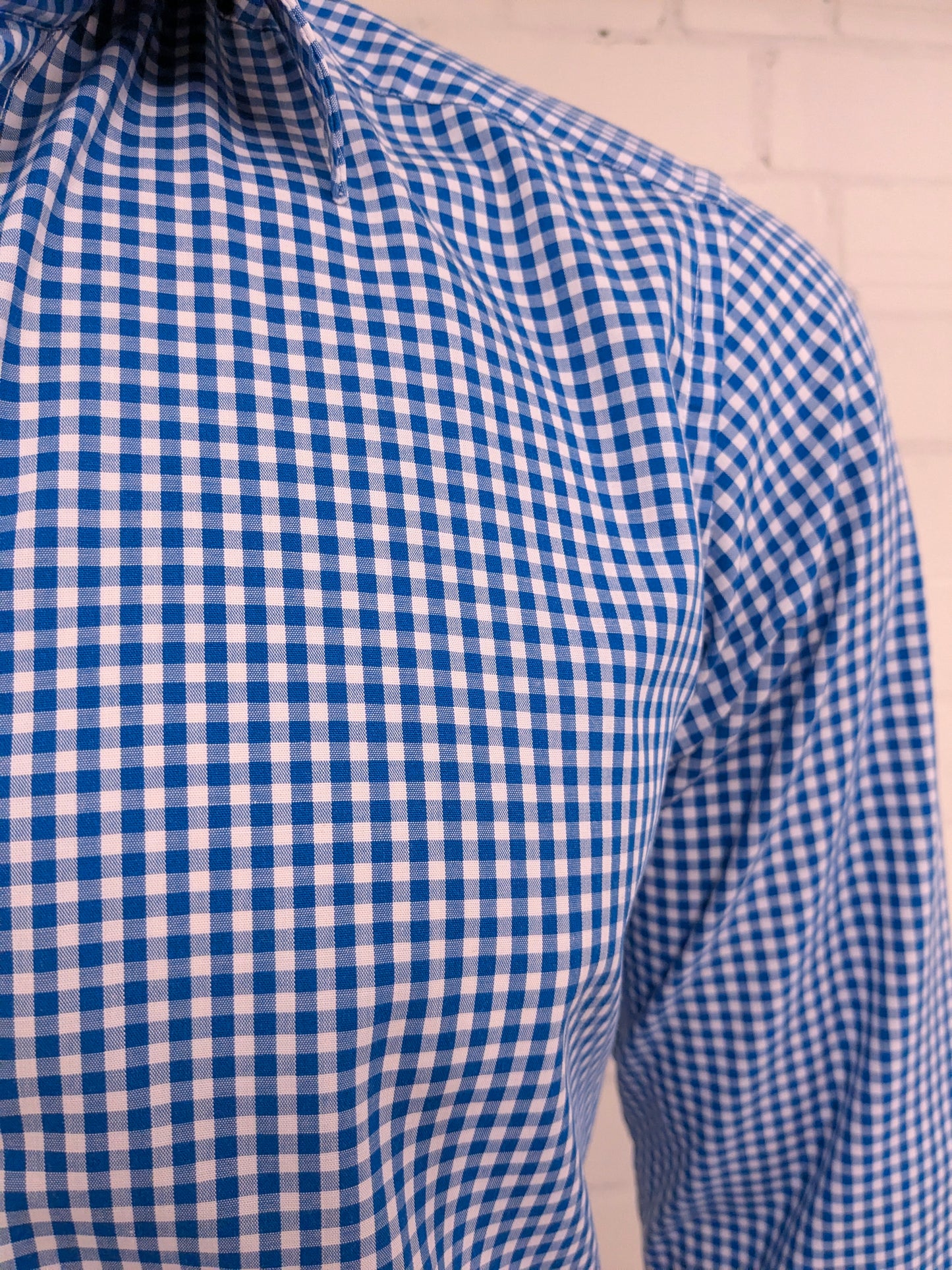 Royal Class overhemd. Blauw Wit geblokt. Maat L. slim fit.