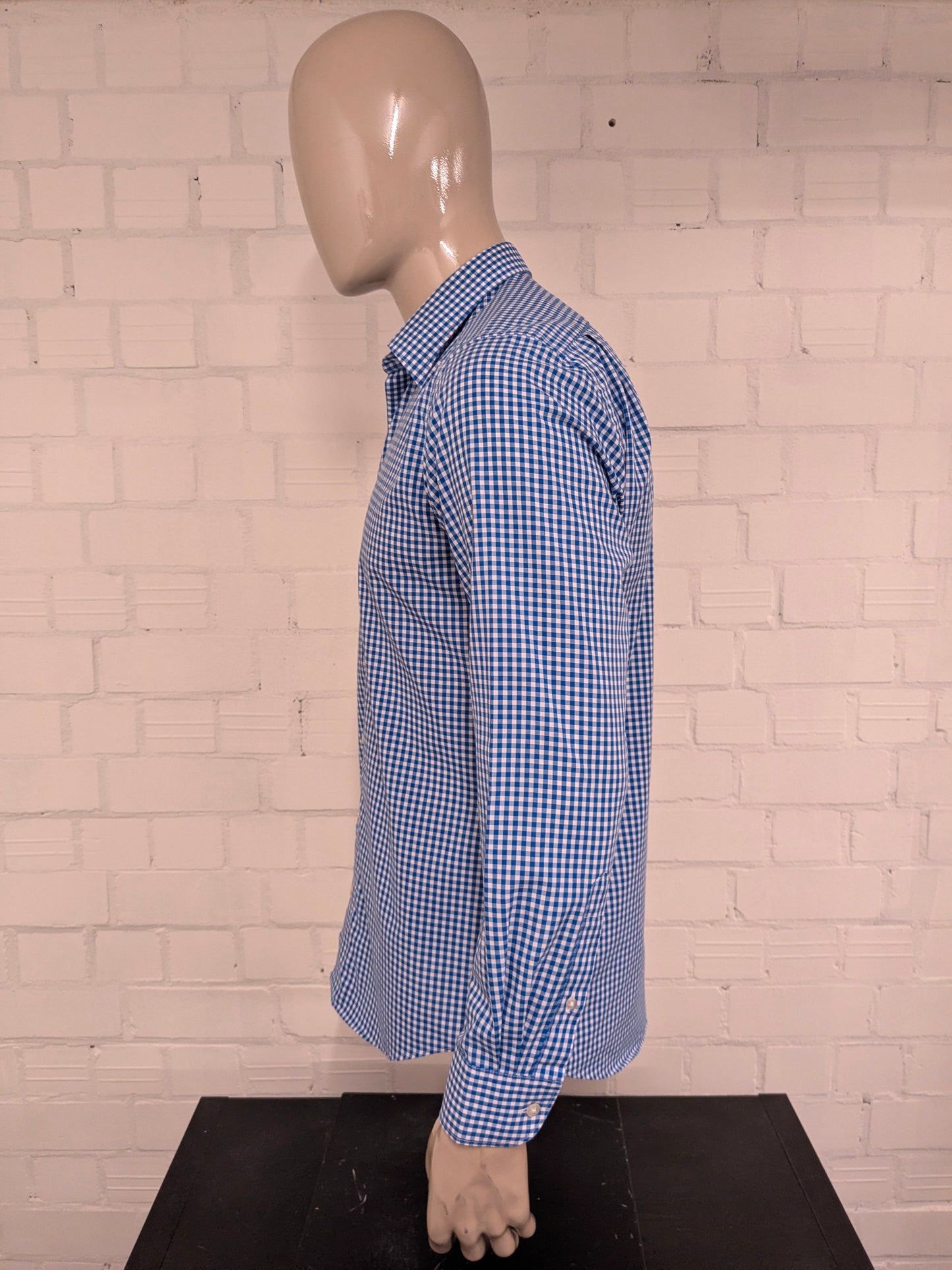 Royal Class overhemd. Blauw Wit geblokt. Maat L. slim fit.