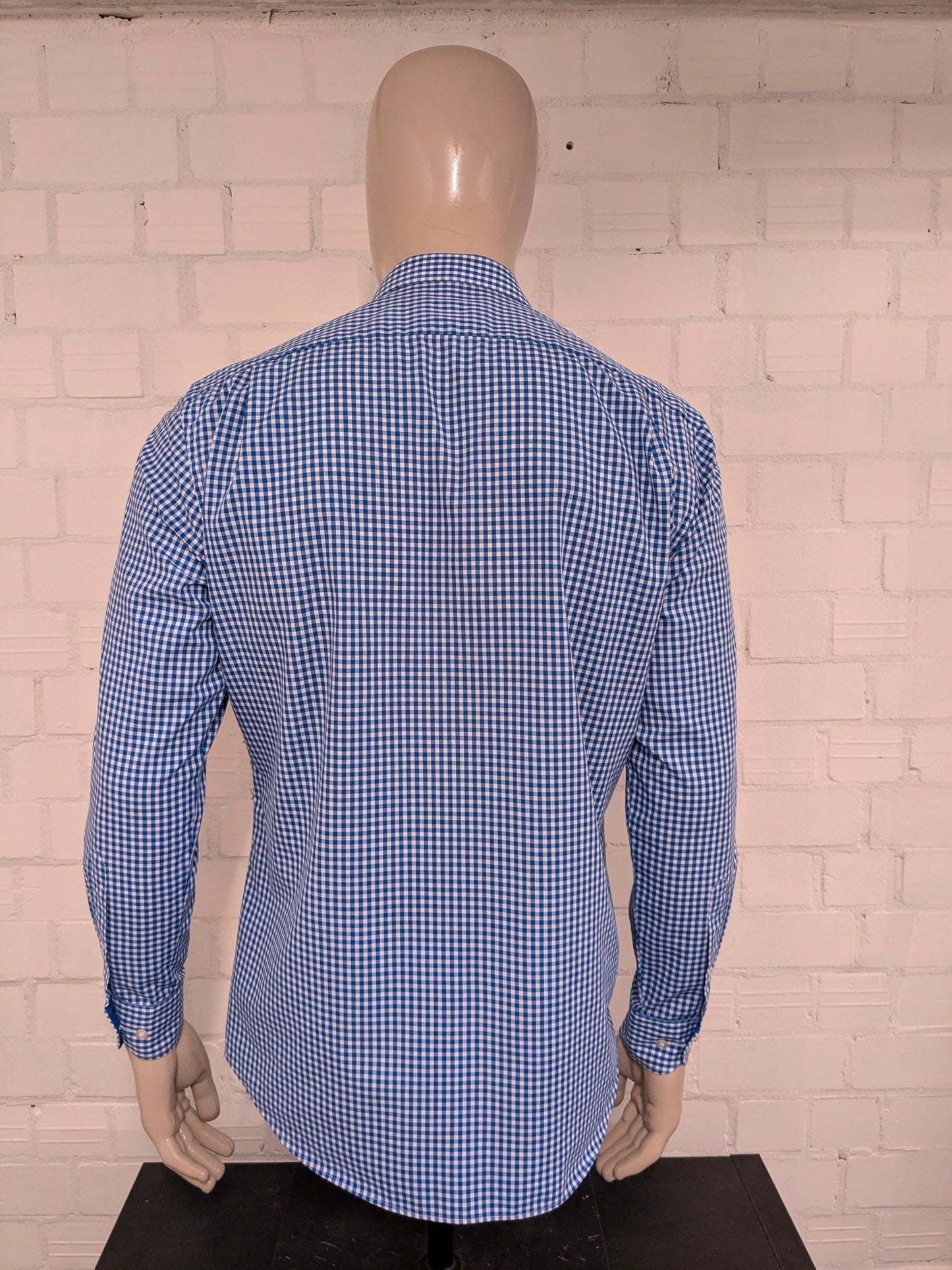 Royal Class overhemd. Blauw Wit geblokt. Maat L. slim fit.