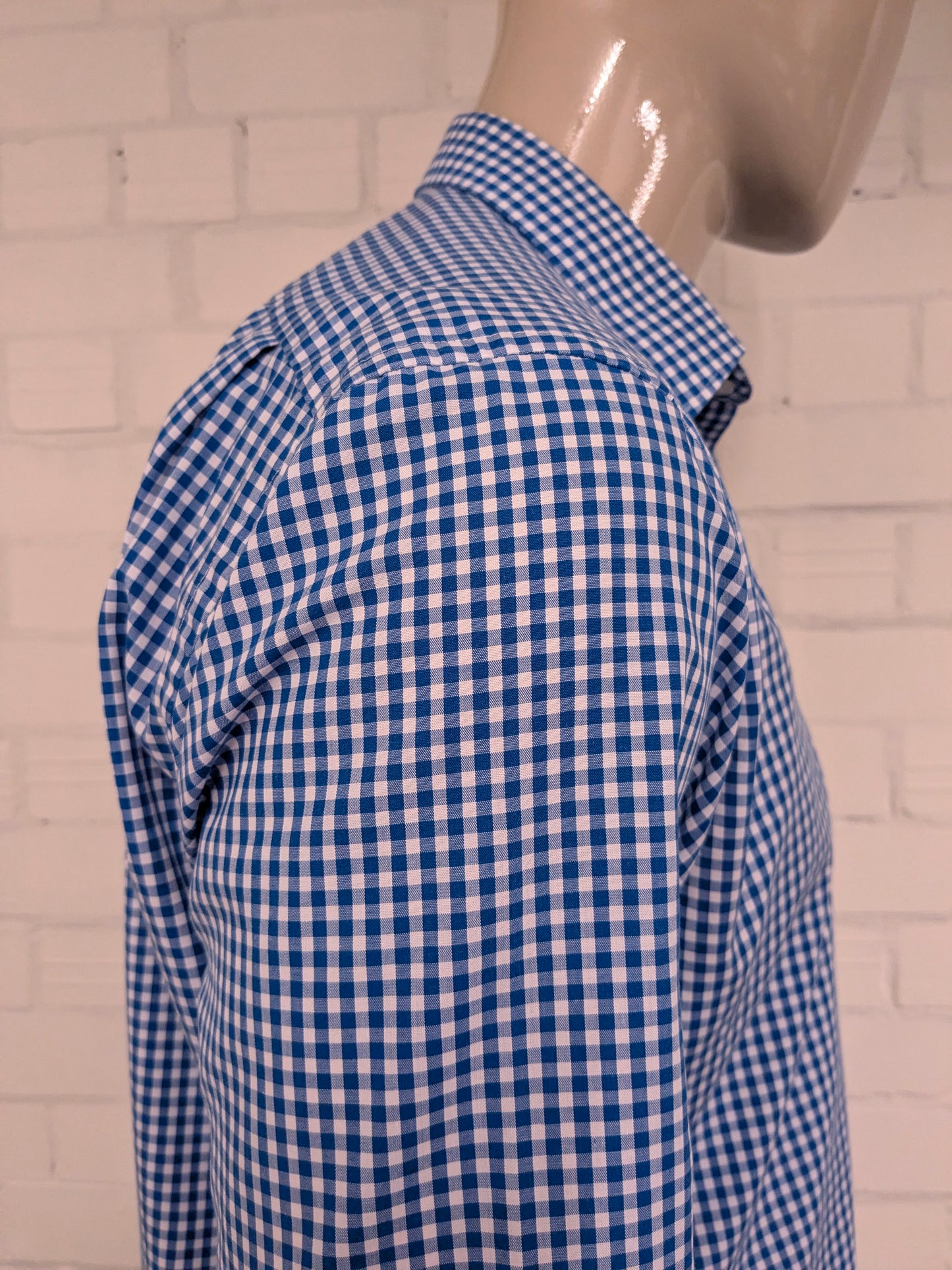 Royal Class overhemd. Blauw Wit geblokt. Maat L. slim fit.