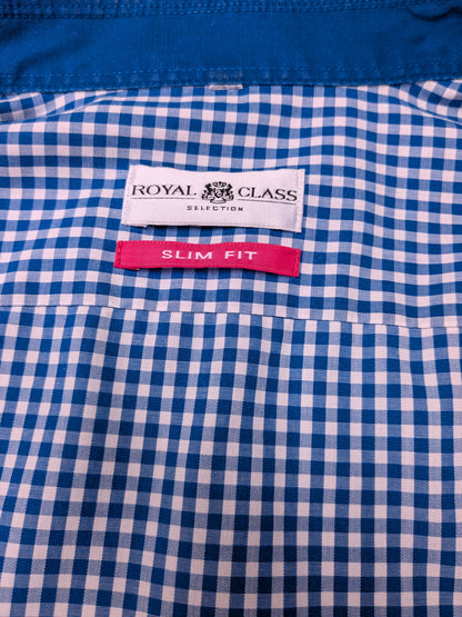 Royal Class overhemd. Blauw Wit geblokt. Maat L. slim fit.