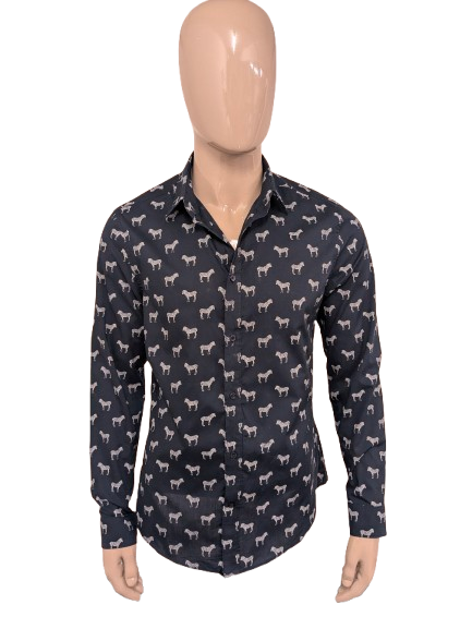 H&M overhemd. Blauw Witte zebra print. Maat L. slim fit.