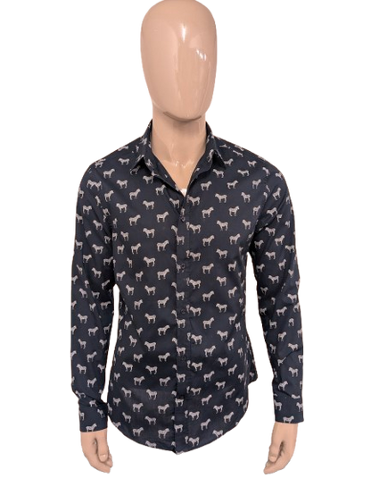 H&M overhemd. Blauw Witte zebra print. Maat L. slim fit.