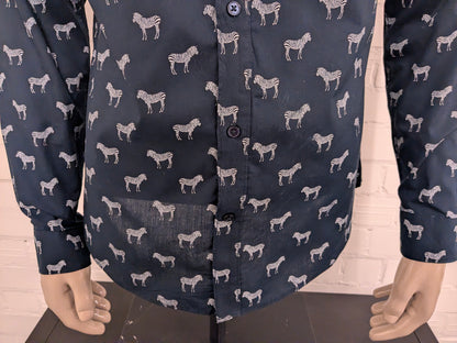 H&M overhemd. Blauw Witte zebra print. Maat L. slim fit.