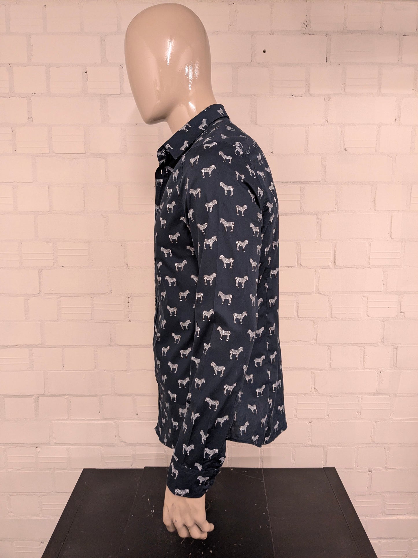 H&M overhemd. Blauw Witte zebra print. Maat L. slim fit.