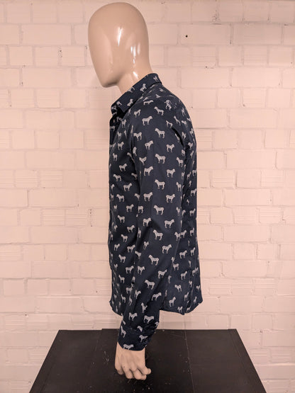 H&M overhemd. Blauw Witte zebra print. Maat L. slim fit.