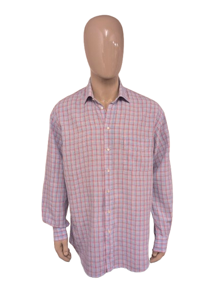 F.G. van den Heuvel Linnen overhemd. Roze Blauw geruit. Maat 2XL / XXL.