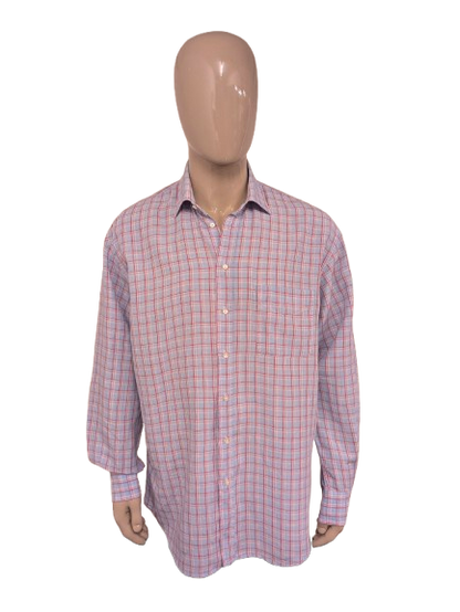 F.G. van den Heuvel Linnen overhemd. Roze Blauw geruit. Maat 2XL / XXL.