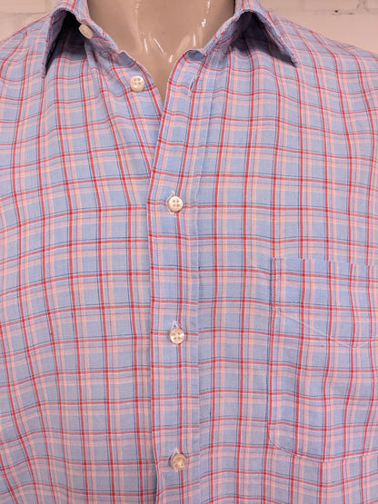 F.G. van den Heuvel Linnen overhemd. Roze Blauw geruit. Maat 2XL / XXL.