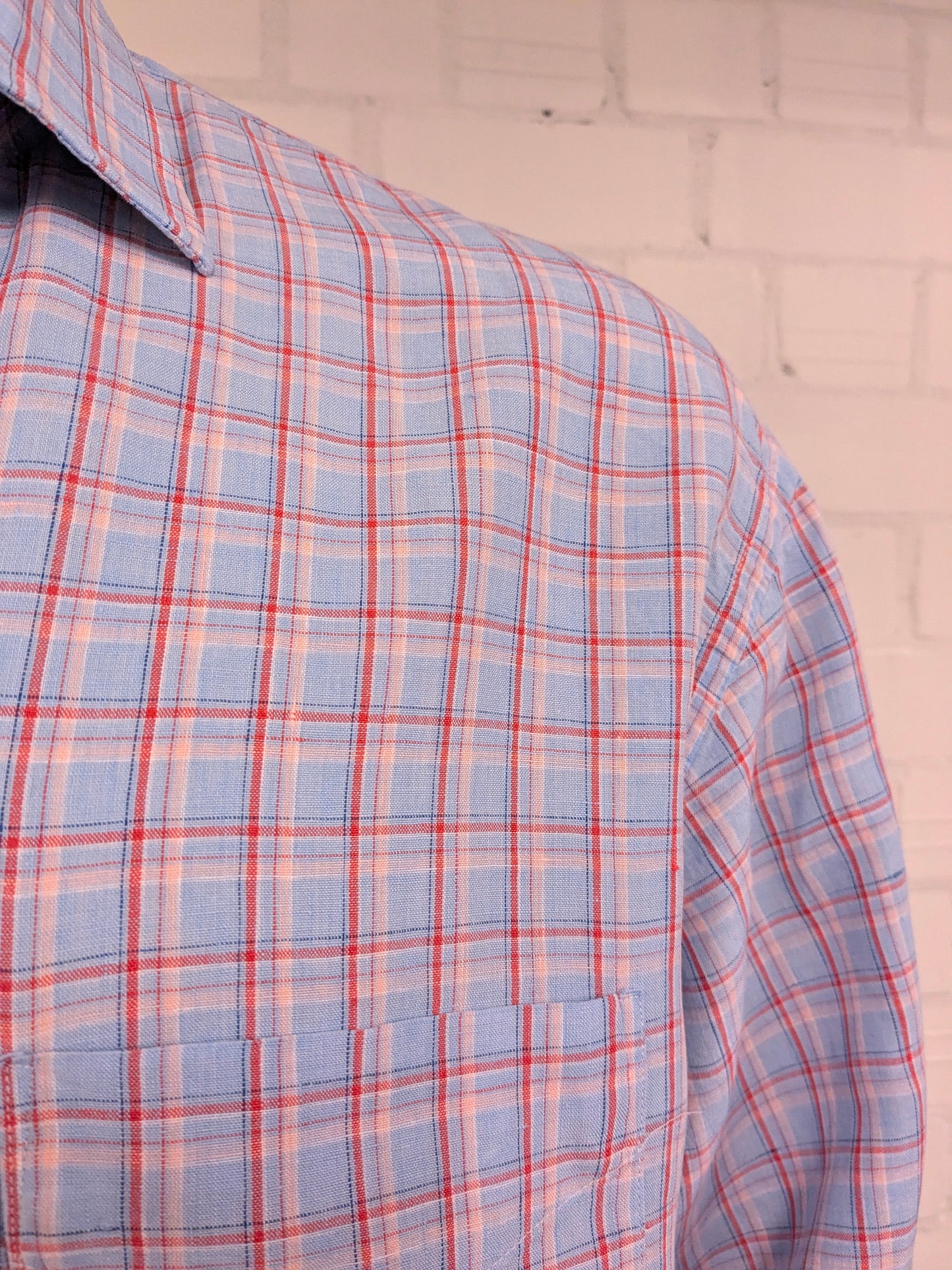 F.G. van den Heuvel Linnen overhemd. Roze Blauw geruit. Maat 2XL / XXL.