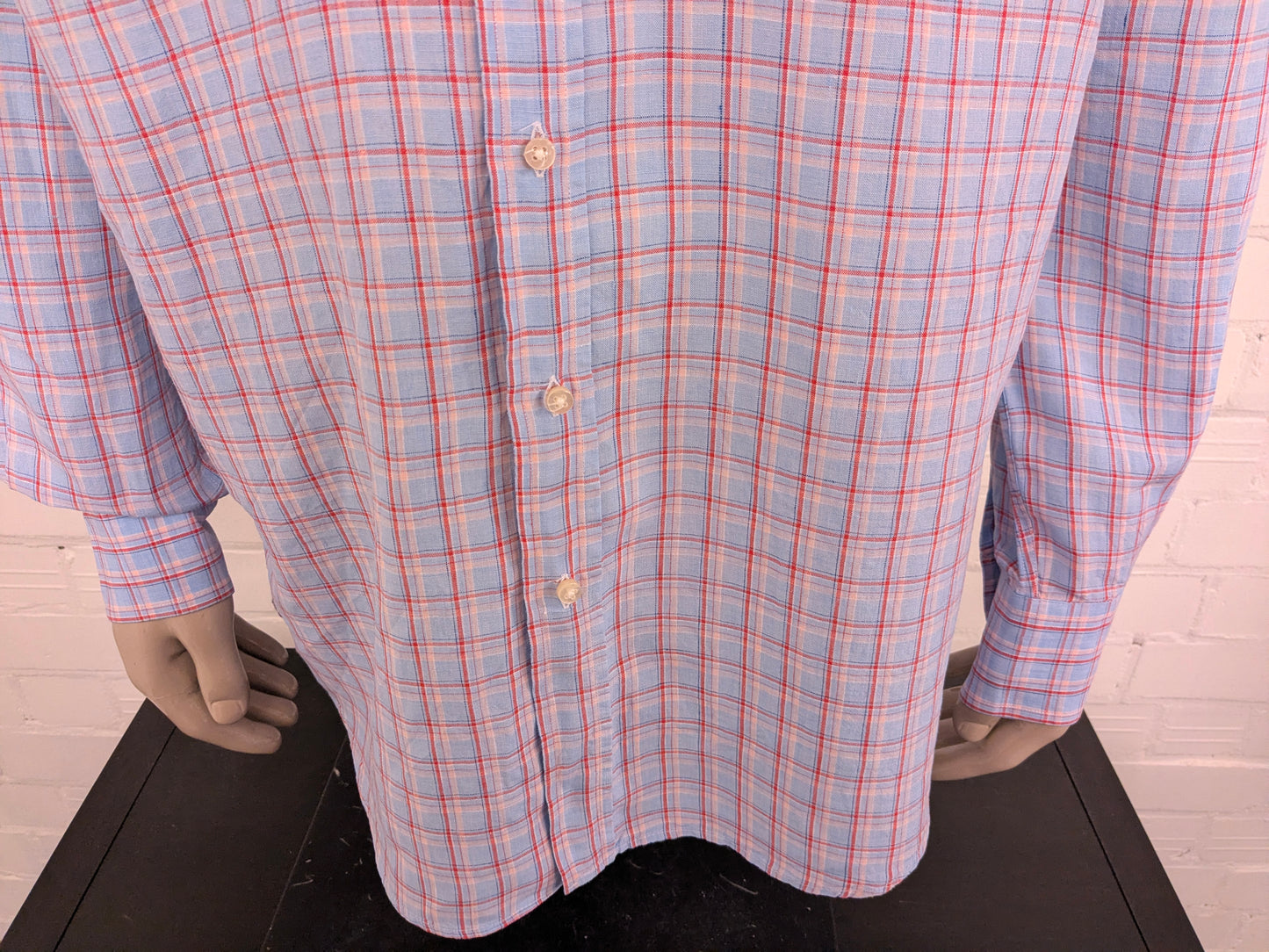 F.G. van den Heuvel Linnen overhemd. Roze Blauw geruit. Maat 2XL / XXL.