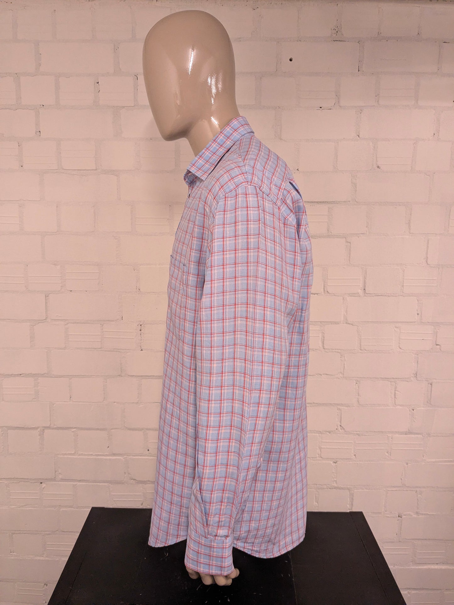 F.G. van den Heuvel Linnen overhemd. Roze Blauw geruit. Maat 2XL / XXL.