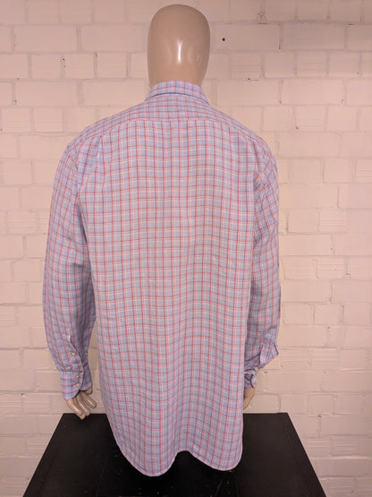 F.G. van den Heuvel Linnen overhemd. Roze Blauw geruit. Maat 2XL / XXL.