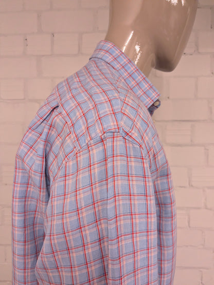 F.G. van den Heuvel Linnen overhemd. Roze Blauw geruit. Maat 2XL / XXL.