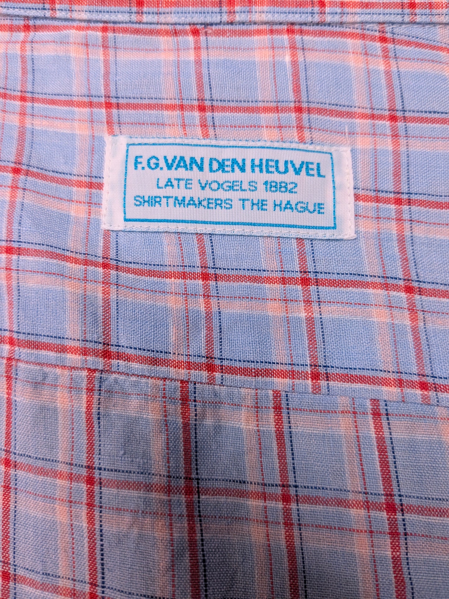 F.G. van den Heuvel Linnen overhemd. Roze Blauw geruit. Maat 2XL / XXL.