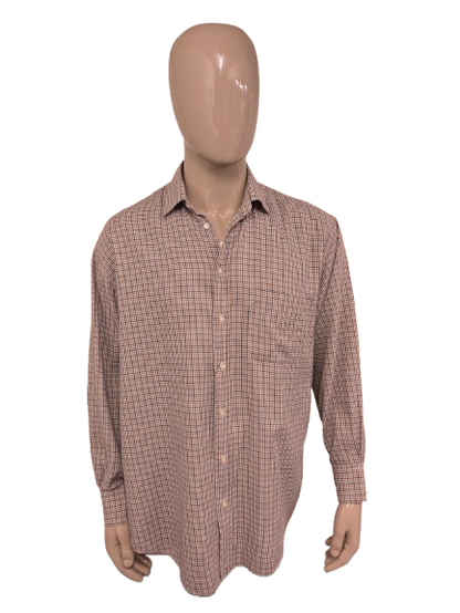 F.G. van den Heuvel overhemd. Bruin Grijs Zwart geruit. Maat 2XL / XXL.