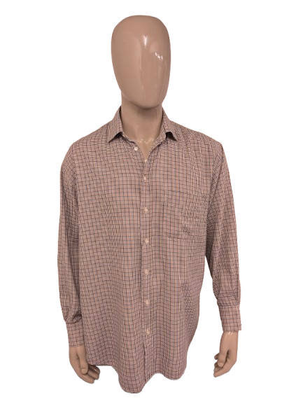 F.G. van den Heuvel overhemd. Bruin Grijs Zwart geruit. Maat 2XL / XXL.