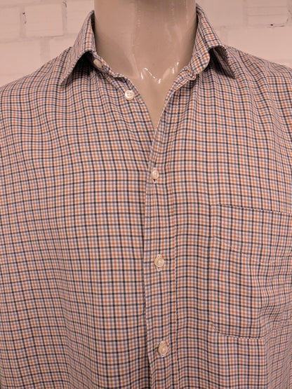 F.G. van den Heuvel overhemd. Bruin Grijs Zwart geruit. Maat 2XL / XXL.