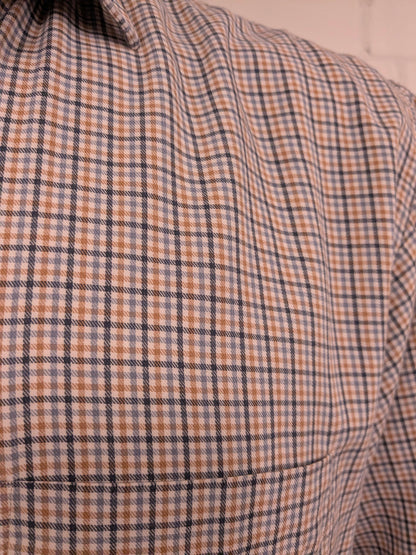 F.G. van den Heuvel overhemd. Bruin Grijs Zwart geruit. Maat 2XL / XXL.