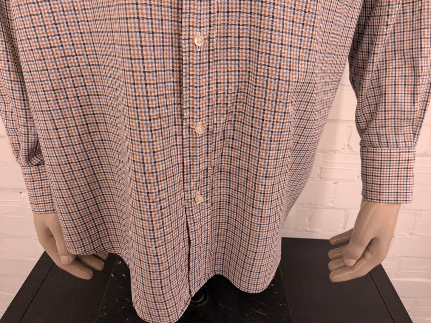 F.G. van den Heuvel overhemd. Bruin Grijs Zwart geruit. Maat 2XL / XXL.