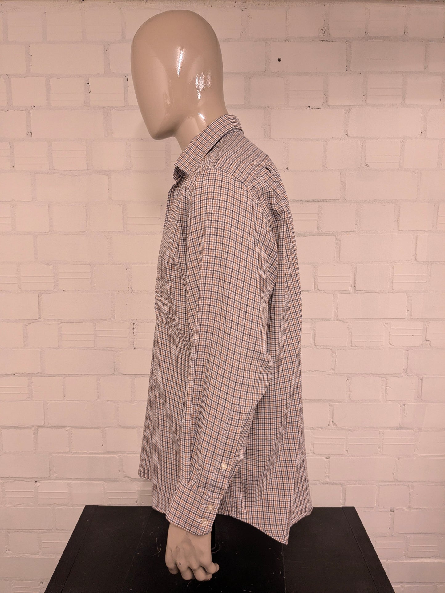 F.G. van den Heuvel overhemd. Bruin Grijs Zwart geruit. Maat 2XL / XXL.