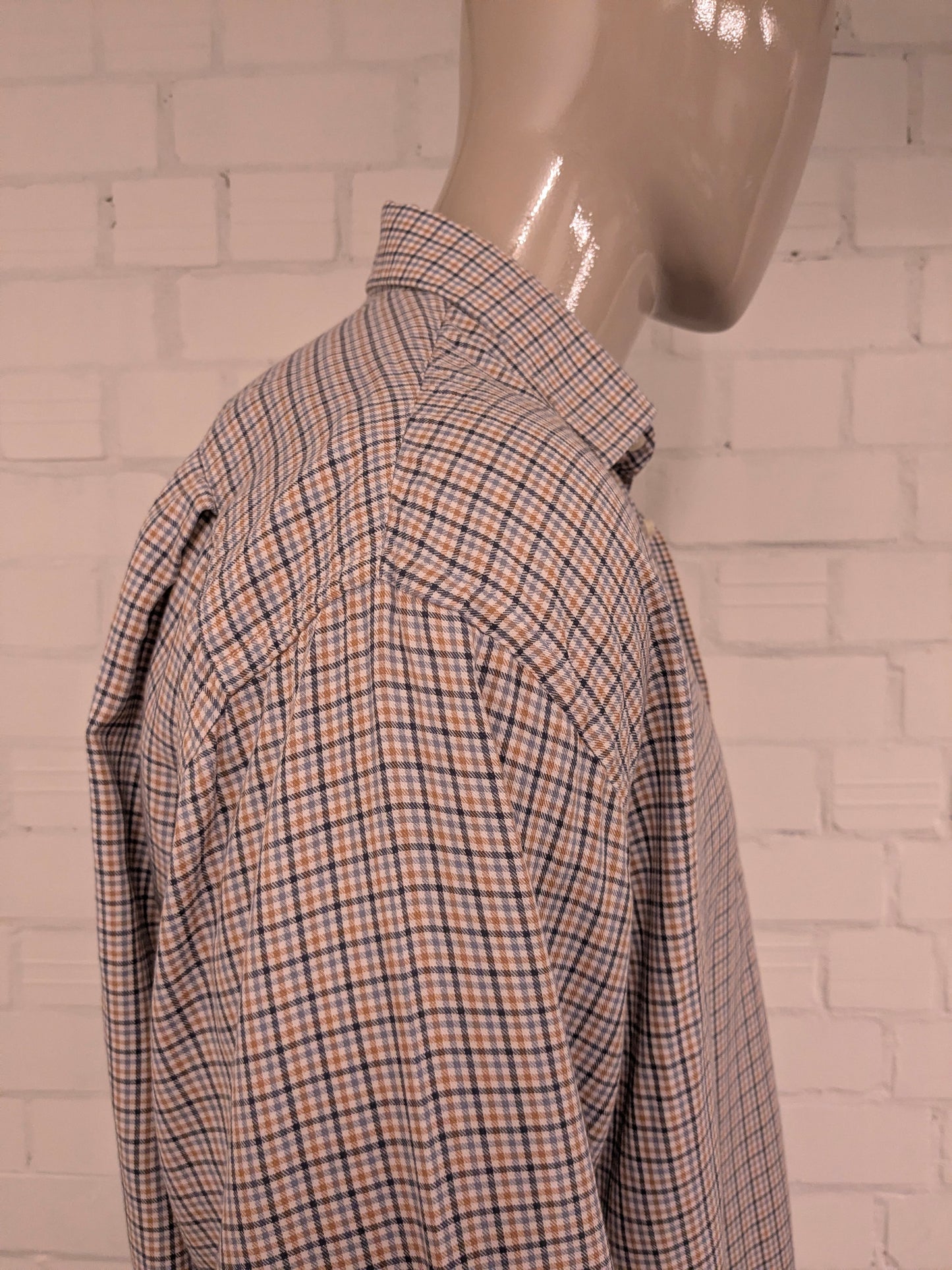 F.G. van den Heuvel overhemd. Bruin Grijs Zwart geruit. Maat 2XL / XXL.