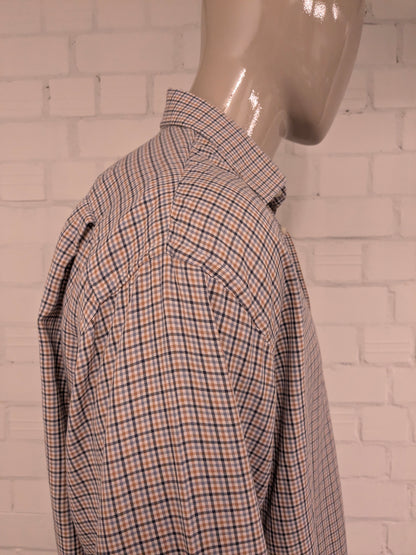 F.G. van den Heuvel overhemd. Bruin Grijs Zwart geruit. Maat 2XL / XXL.