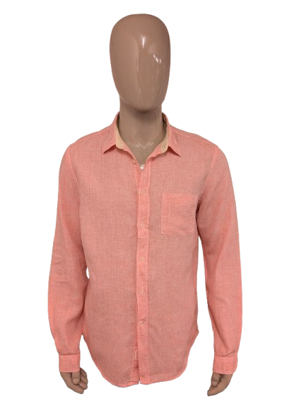 Star Clippers Linnen overhemd. Roze Wit gemêleerd. Maat XL.