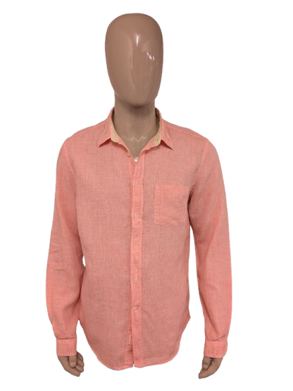 Star Clippers Linnen overhemd. Roze Wit gemêleerd. Maat XL.