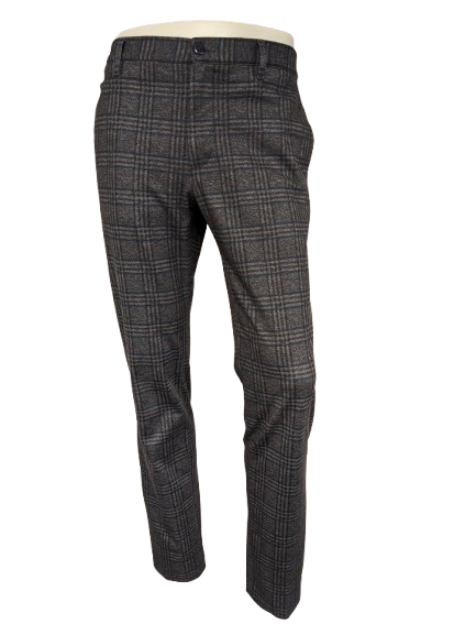 Alberto broek / pantalon. Grijs lauw Bruin geruit. Maat W36 - L34. Jersy slim fit.